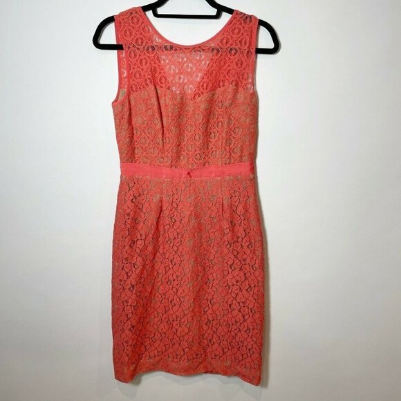 BCBGMAXAZRIA Womens Alice Coral Lace Mini Sheath Dress Sz 6 Sleeveless Back Zip - Picture 1 of 7